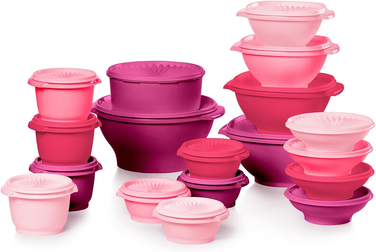 Tupperware Colección Heritage Juego de recipientes de 36 piezas para almacenar alimentos, color rosa vintage, apto para lavavajillas y sin BPA (18 recipientes y 18 tapas)