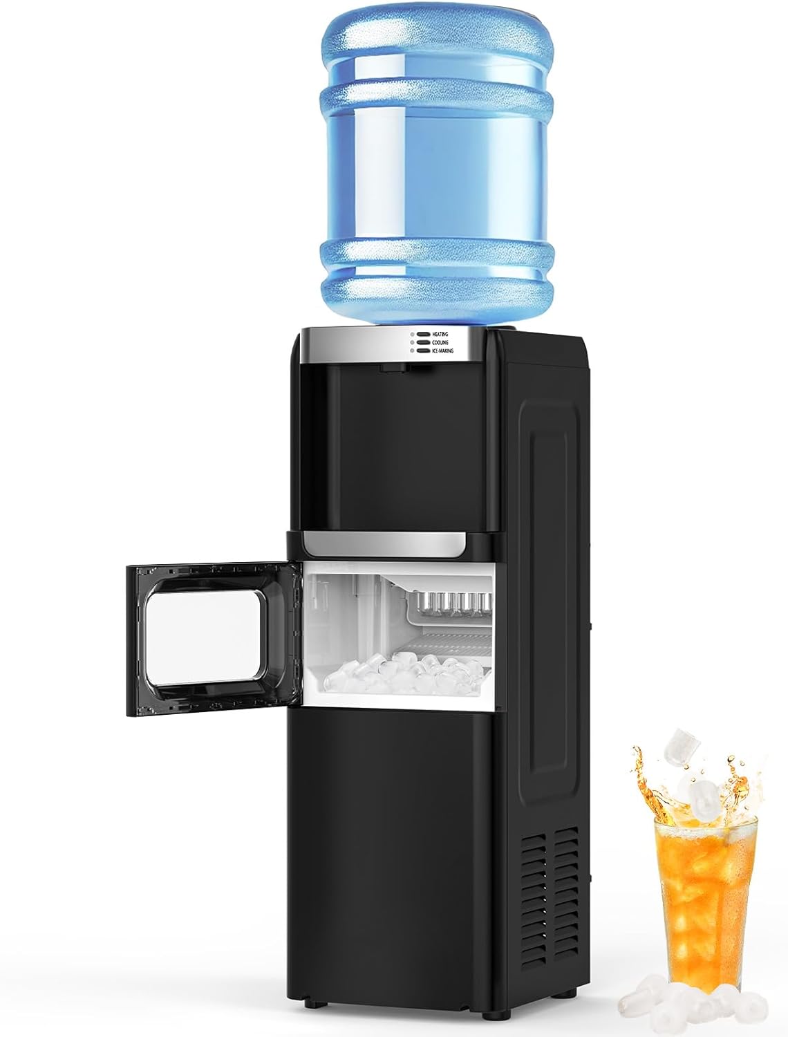 Dispensador de Agua Electactic con función de máquina de Hielo, Enfriador de Agua fría y Caliente de Carga Superior para Botella de 5 galones, Incluye Cerradura de Seguridad para niños, máquina de