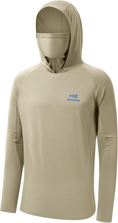 BASSDASH UPF 50+ - Camisa de Pesca de Manga Larga para Hombre con máscara UV Cuello Polaina con Capucha