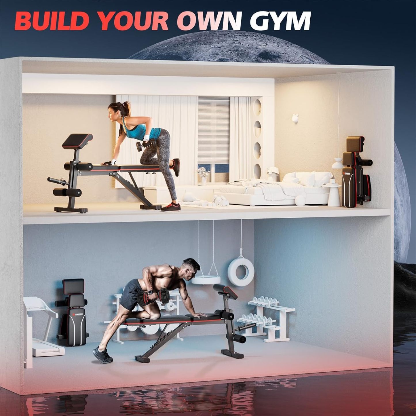 Banco de pesas ajustable para entrenamiento de cuerpo completo, bancos de inclinación plegables para gimnasio en casa con capacidad de peso de 750 libras y protección extendida para