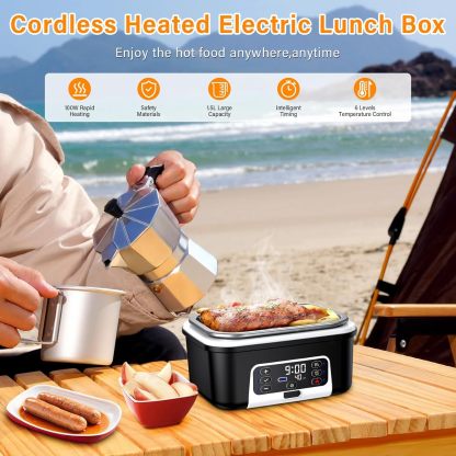 Fiambrera Eléctrica Inalámbrica, Taper Electrico para Comida con Calentamiento Programado, Para Oficina, Obra, Cámping, Coche, Lunch Box Adultos de 1,5 L| Fiambreras Comida Trabajo con batería