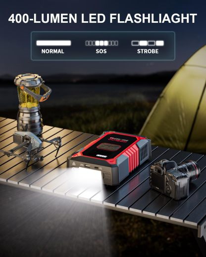 Arrancador A3 con compresor de aire, 3000 A portátil de batería de coche (9.0 Gas/6.5 L diesel) con inflador de neumáticos de apagado automático de 150 PSI, caja de salto de litio supersegura