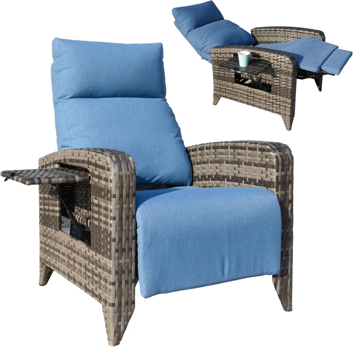 Silla reclinable de exterior mejorada, silla para patio con respaldo ajustable hasta 150° y posición totalmente reclinada