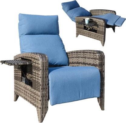 Silla reclinable de exterior mejorada, silla para patio con respaldo ajustable hasta 150° y posición totalmente reclinada
