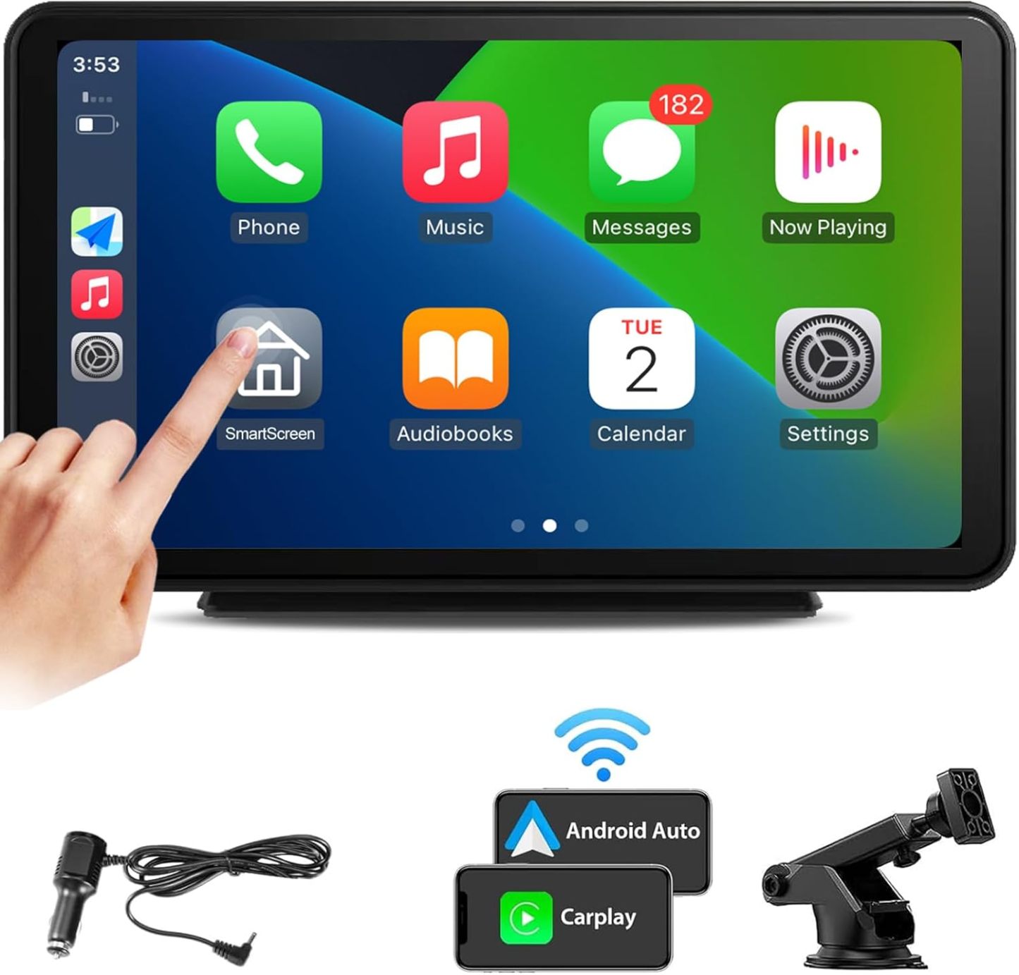 visualización portátil Apple Carplay para coche, estéreo inalámbrico Android automático, fácil de instalar, visualización táctil IPS de 7 pulgadas, adaptador de reproducción de coche, navegación GPS