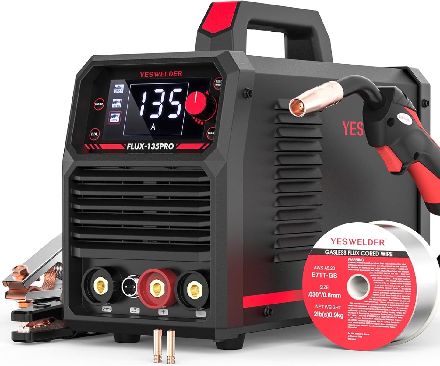 YESWELDER Soldadora Inversora Microalambre De 135 Amperios, 110 V Flux Core Soldadora Inversora， MIG/LIFT TIG/STICK MáQuina De Soldadura 3 En 1 Igbt Inverter Soldadora