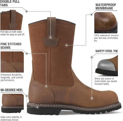 Botas de trabajo con punta de acero para hombre, botas Wellington impermeables