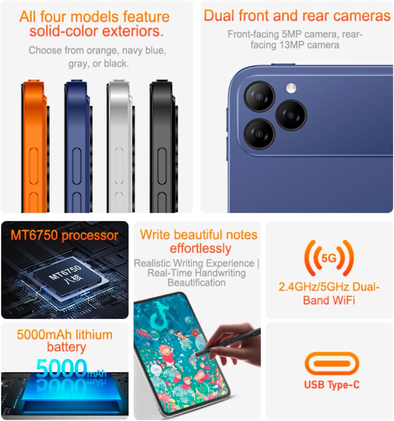 Tablet GS Pad 11 Pro 10.1" HD IPS 4G Wi-Fi Octa-Core MT6750 Dual AI Camera Bluetooth Dual Speakers Ultra Slim Android Tablet (cor de laranja)