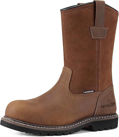 Botas de trabajo con punta de acero para hombre, botas Wellington impermeables