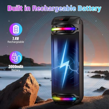 Altavoz Bluetooth inalámbrico para fiestas con doble bocina de 12", micrófono y luces RGB | Sistema de sonido portátil recargable de 80 W con función karaoke, USB/TF/AUX/FM, emparejamiento TWS y graves potentes.