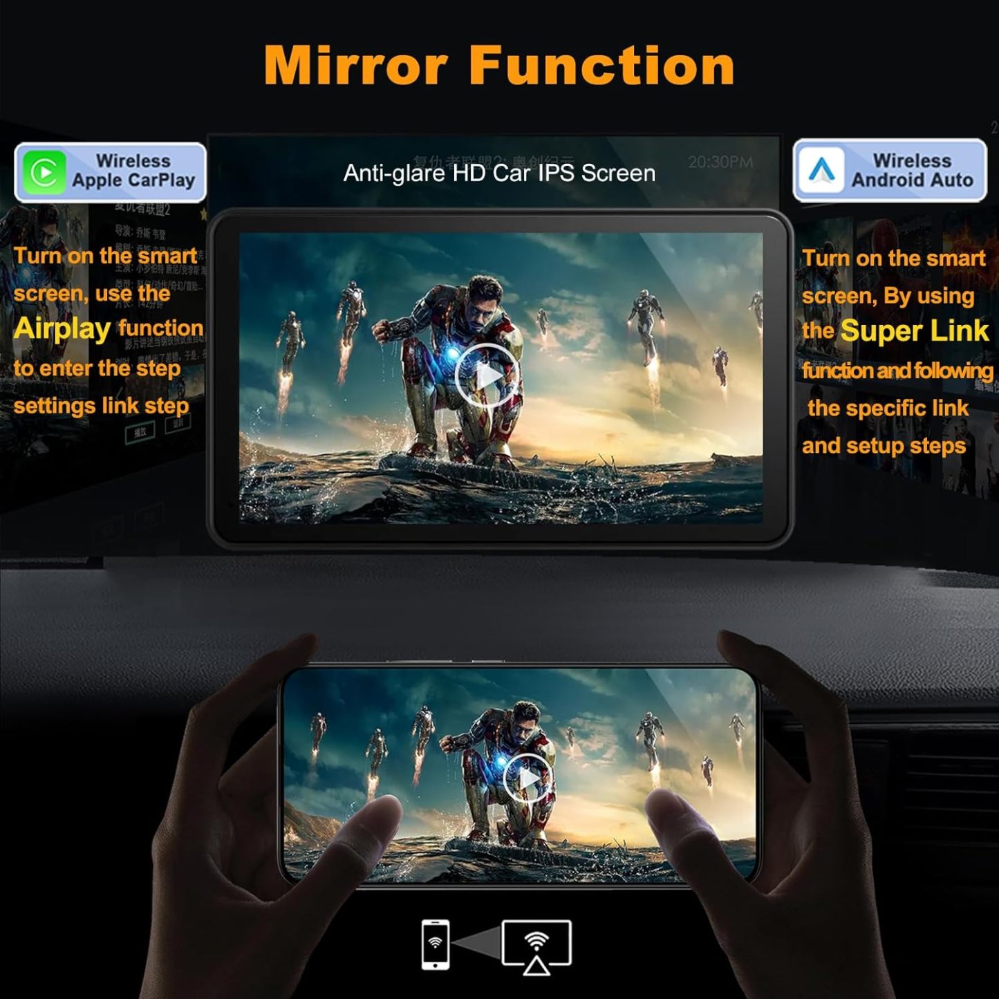 visualización portátil Apple Carplay para coche, estéreo inalámbrico Android automático, fácil de instalar, visualización táctil IPS de 7 pulgadas, adaptador de reproducción de coche, navegación GPS