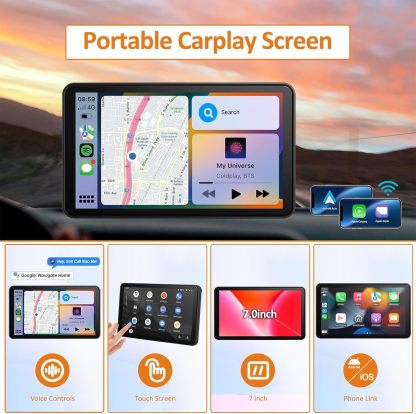 visualización portátil Apple Carplay para coche, estéreo inalámbrico Android automático, fácil de instalar, visualización táctil IPS de 7 pulgadas, adaptador de reproducción de coche, navegación GPS
