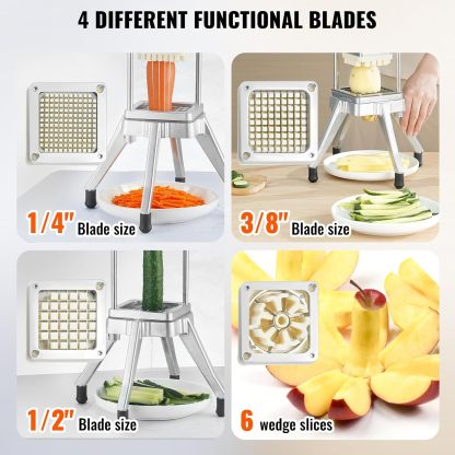Picador comercial de verduras con 4 cuchillas de repuesto, cortador de patatas francesas de acero inoxidable y cortador de frutas para restaurantes y cocina casera