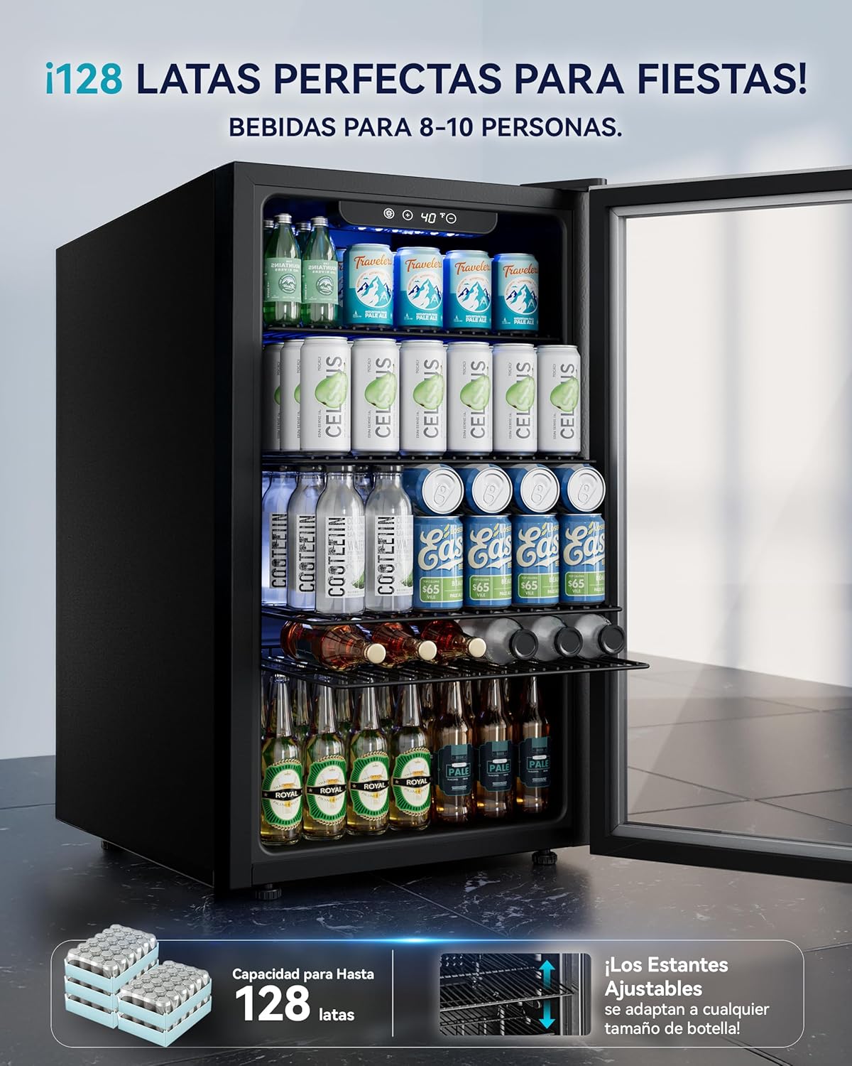 EUHOMY Frigobar, Mini Refrigerador de 3.2 pies cúbicos para 126 Latas, Refrigerador Pequeño con Estantes Ajustables, Termostato Ajustable, para Dormitorio/Oficina/Hogar, Plateado