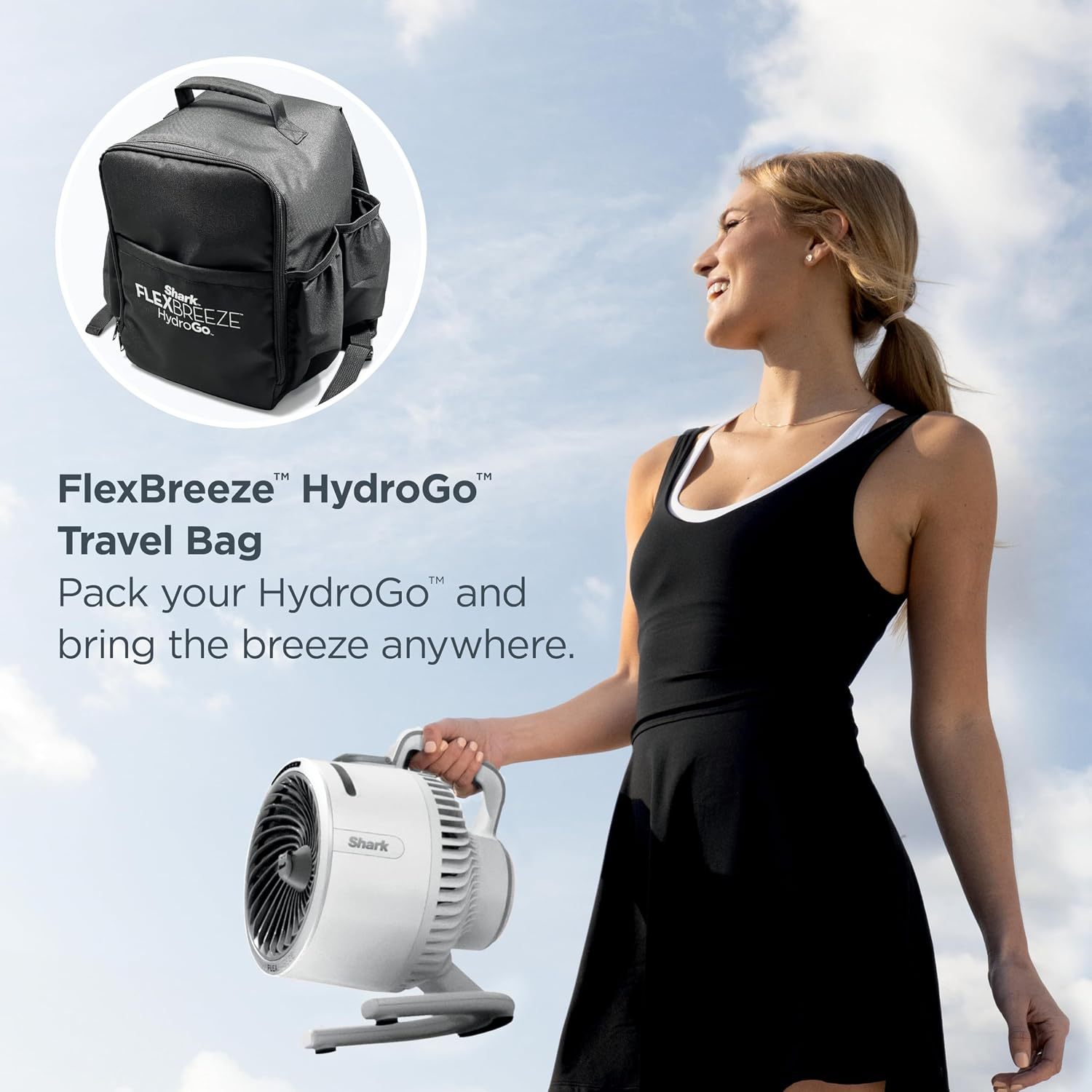 FlexBreeze HydroGo - Ventilador portátil ultrapotente con niebla evaporativa interior + exterior, hasta 70 pies de alcance, con cable e inalámbrico, hasta 12 horas batería,