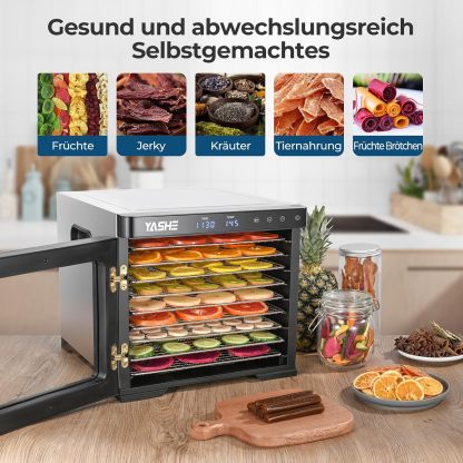 Deshidratador de acero inoxidable, 1000 W, deshidratador para frutas y verduras con indicador LED, control preciso de la temperatura (35-75 °C), temporizador de 48 horas, 9 cuencos de acero