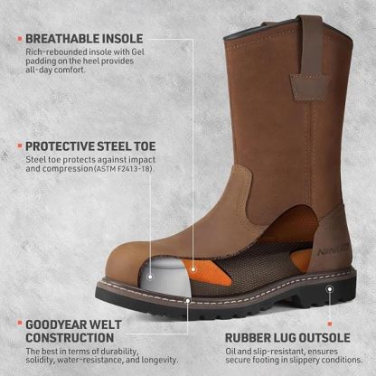 Botas de trabajo con punta de acero para hombre, botas Wellington impermeables
