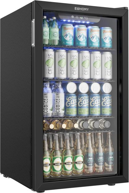 EUHOMY Frigobar, Mini Refrigerador de 3.2 pies cúbicos para 126 Latas, Refrigerador Pequeño con Estantes Ajustables, Termostato Ajustable, para Dormitorio/Oficina/Hogar, Plateado