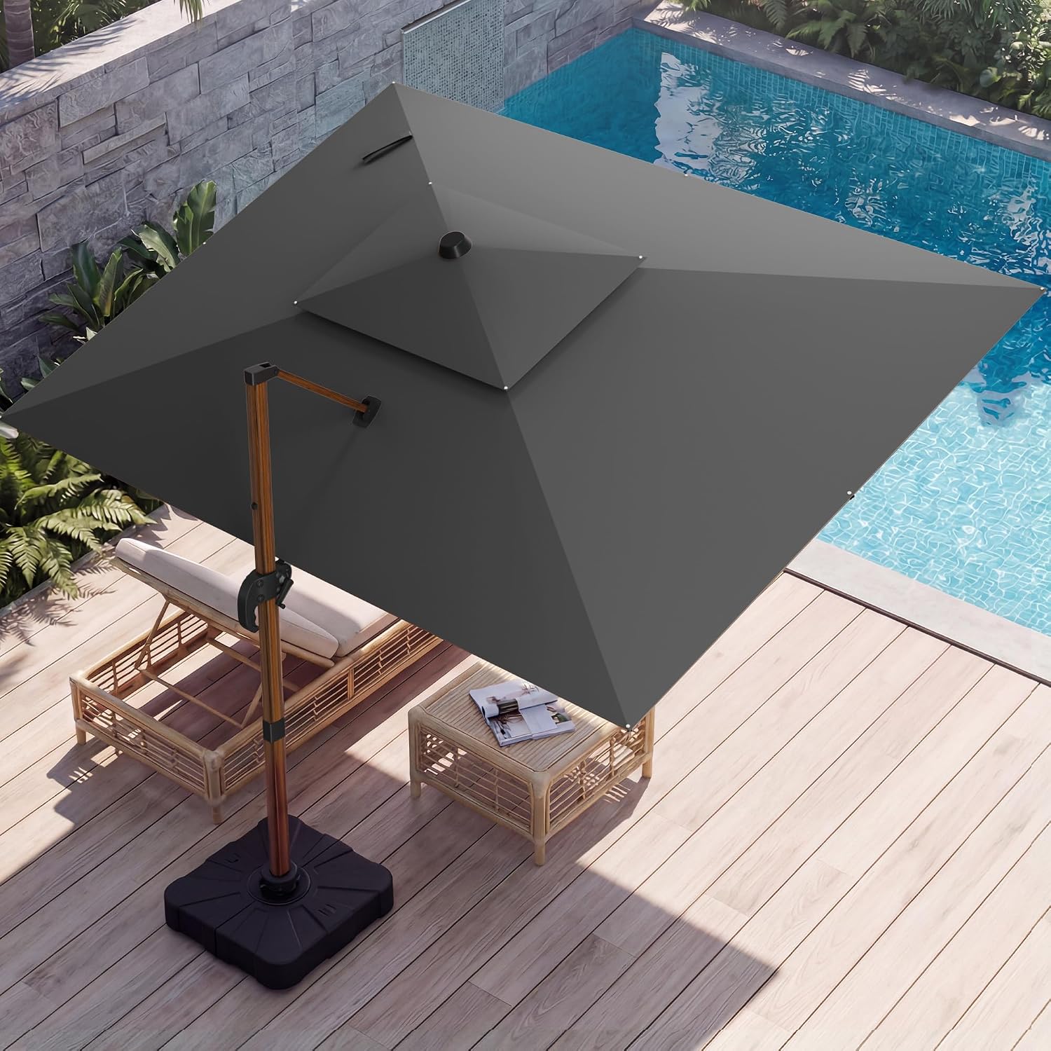 Sombrilla de Patio FT con Diseño de Madera, Grande y Deluxe, Cantilever Rectangular de Doble Techo, Resistente, con Rotación de 360°