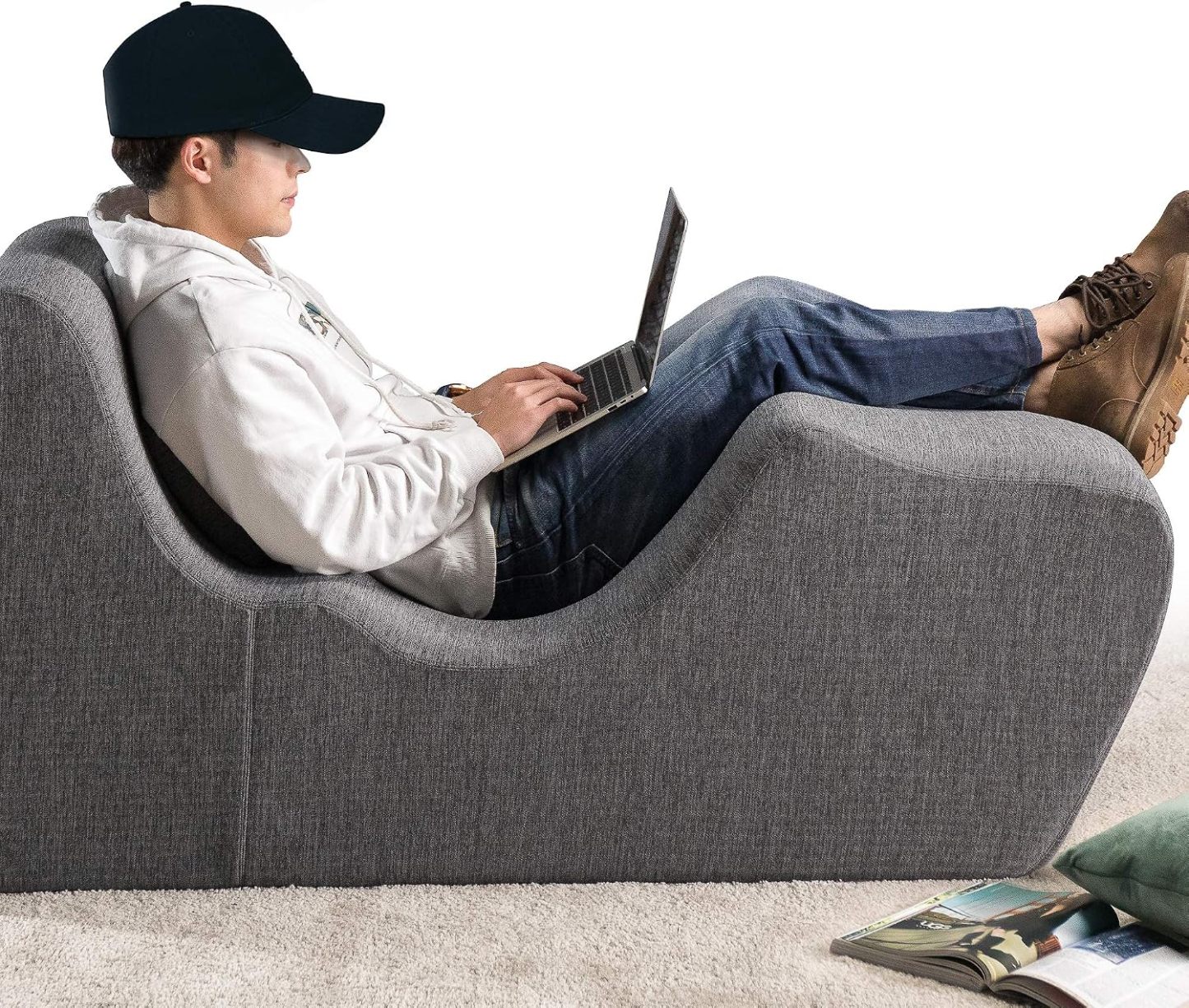Lotus - Tumbona de Gravedad Cero, reclinable de Espuma para Sala de Estar, posicionamiento ergonómico para una Mejor relajación, Almohada incluida, sin Montaje, Gris Oscuro