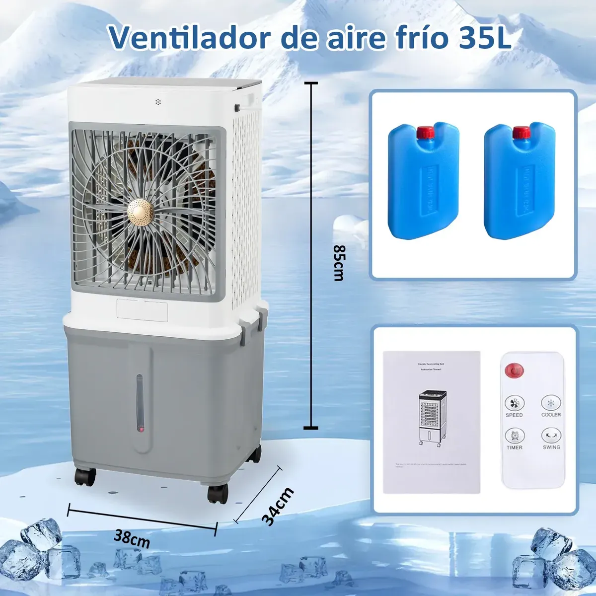 Enfriador De Aire Portátil Acondicionado Ventilador Frio 35l