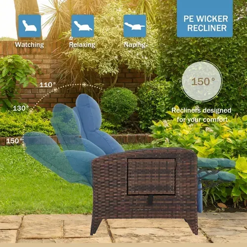 Silla reclinable de exterior mejorada, silla para patio con respaldo ajustable hasta 150° y posición totalmente reclinada