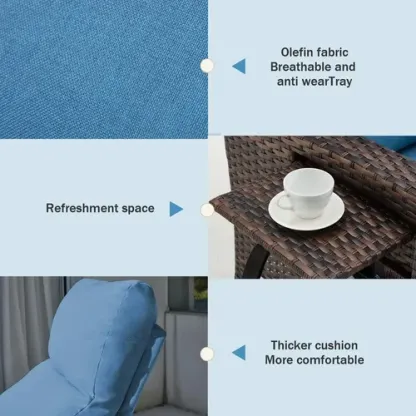 Silla reclinable de exterior mejorada, silla para patio con respaldo ajustable hasta 150° y posición totalmente reclinada
