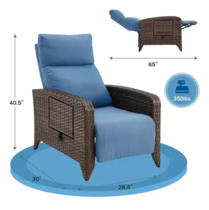 Silla reclinable de exterior mejorada, silla para patio con respaldo ajustable hasta 150° y posición totalmente reclinada