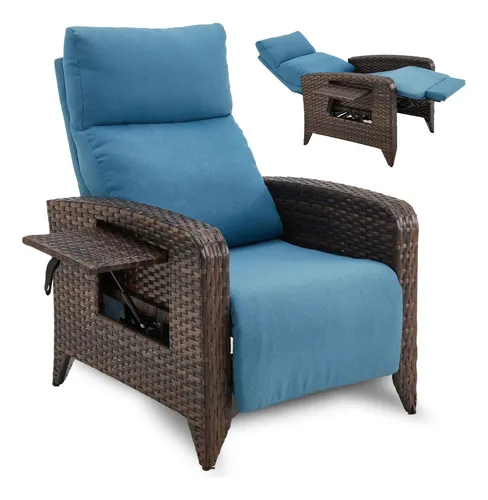 Silla reclinable de exterior mejorada, silla para patio con respaldo ajustable hasta 150° y posición totalmente reclinada