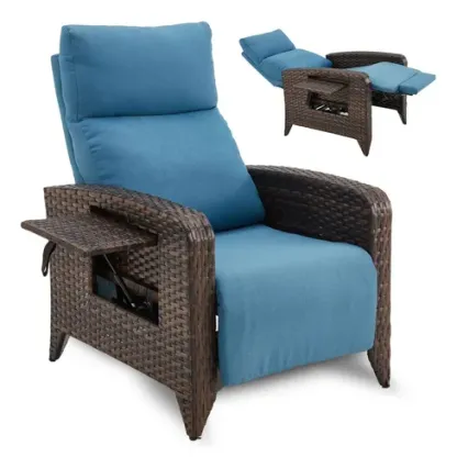 Silla reclinable de exterior mejorada, silla para patio con respaldo ajustable hasta 150° y posición totalmente reclinada