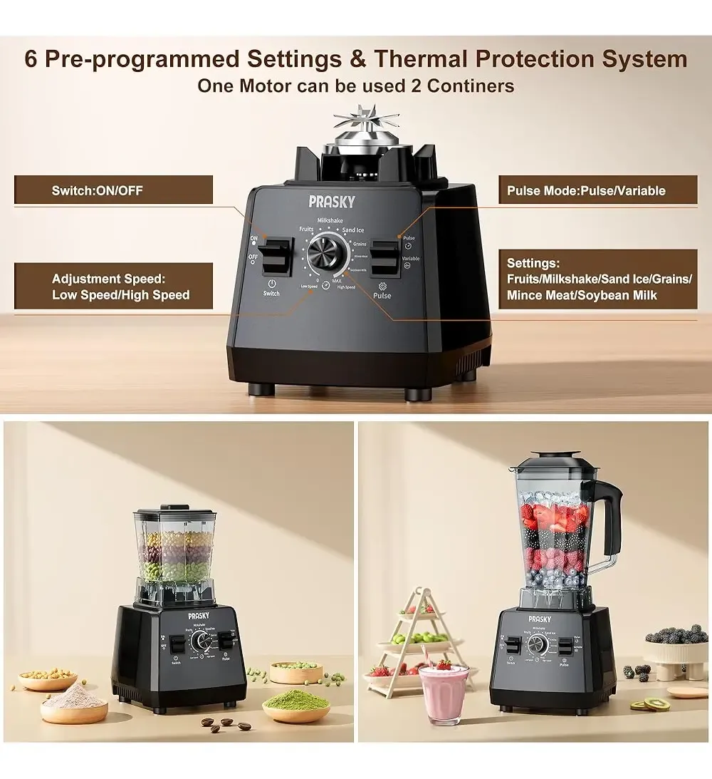 Licuadora Profesional Prasky 2400w 68oz Con Molinillo Y 2 Re