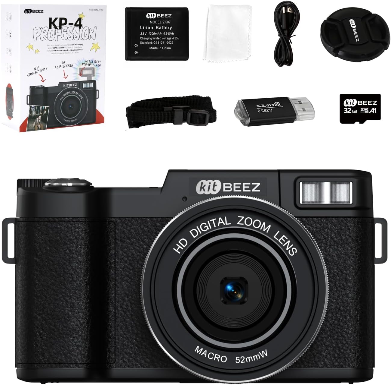 Cámara Digital 5K, Cámara de Vlogging Vintage 5K UHD con Zoom de 18X, 3'' 180°Flip Pantalla, Flash Retráctil, Cámara Portátil de Viajes con Tarjeta 32GB SD (Negro)