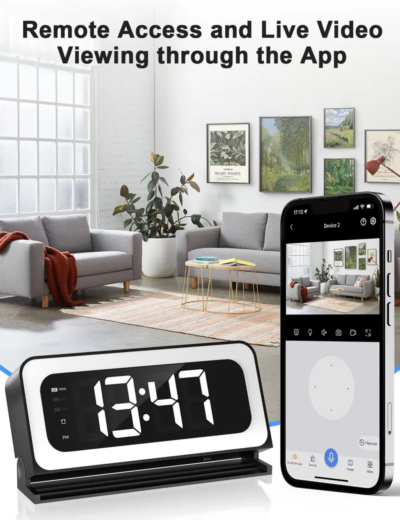 🔥Oferta especial de hoy:Cámara de reloj inalámbrica HD, visión nocturna, detección de movimiento, grabación en bucle, conectividad WiFi 2.4GHz, funcionamiento con batería, visualización remota en tiempo real, perfecta para monitoreo de hogar