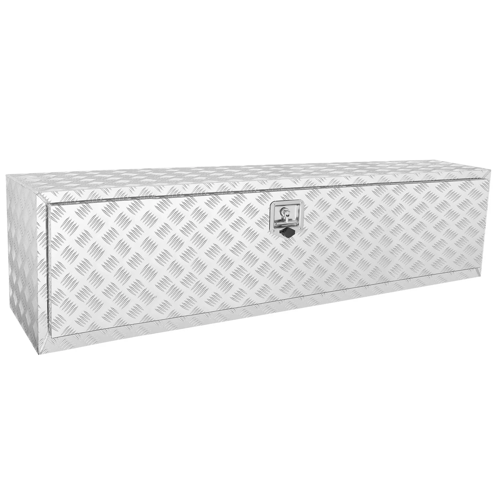 Caja de herramientas de aluminio resistente para camioneta, caja de herramientas con placa de diamante con asa lateral y llaves de bloqueo, caja de herramientas de almacenamiento, organizador para camioneta, camioneta, RV, remolque