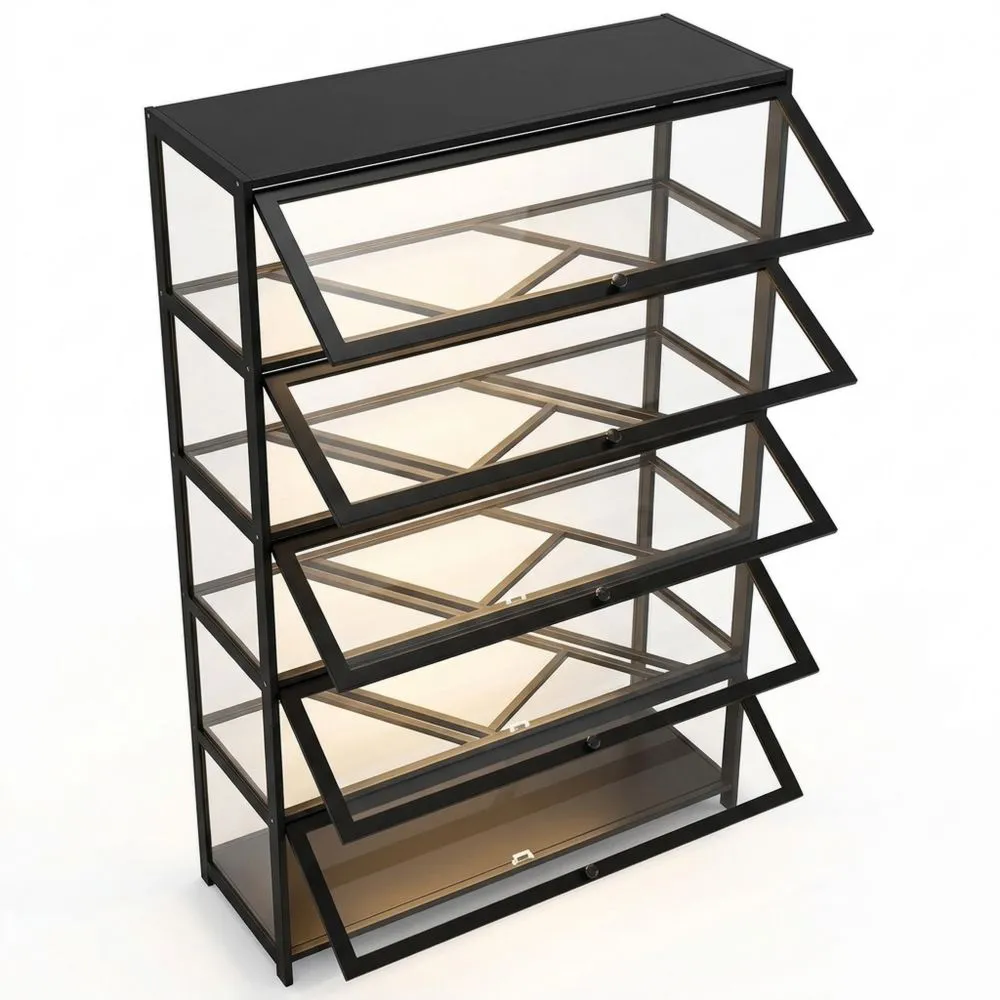 Vitrina de 5 niveles con puertas acrílicas para sala de estar y oficina