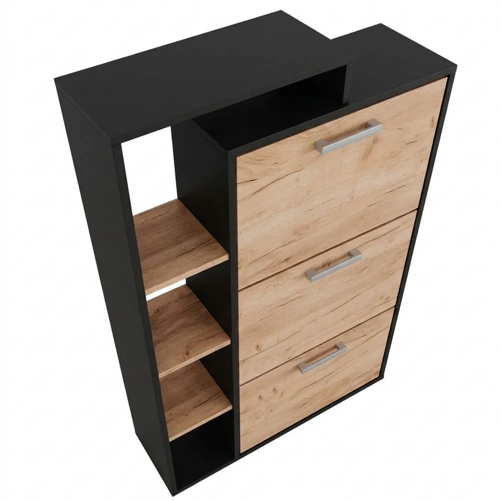 Zapatero Abatible Color Roble Dorado con 3 Compartimentos, 80 x 128 cm