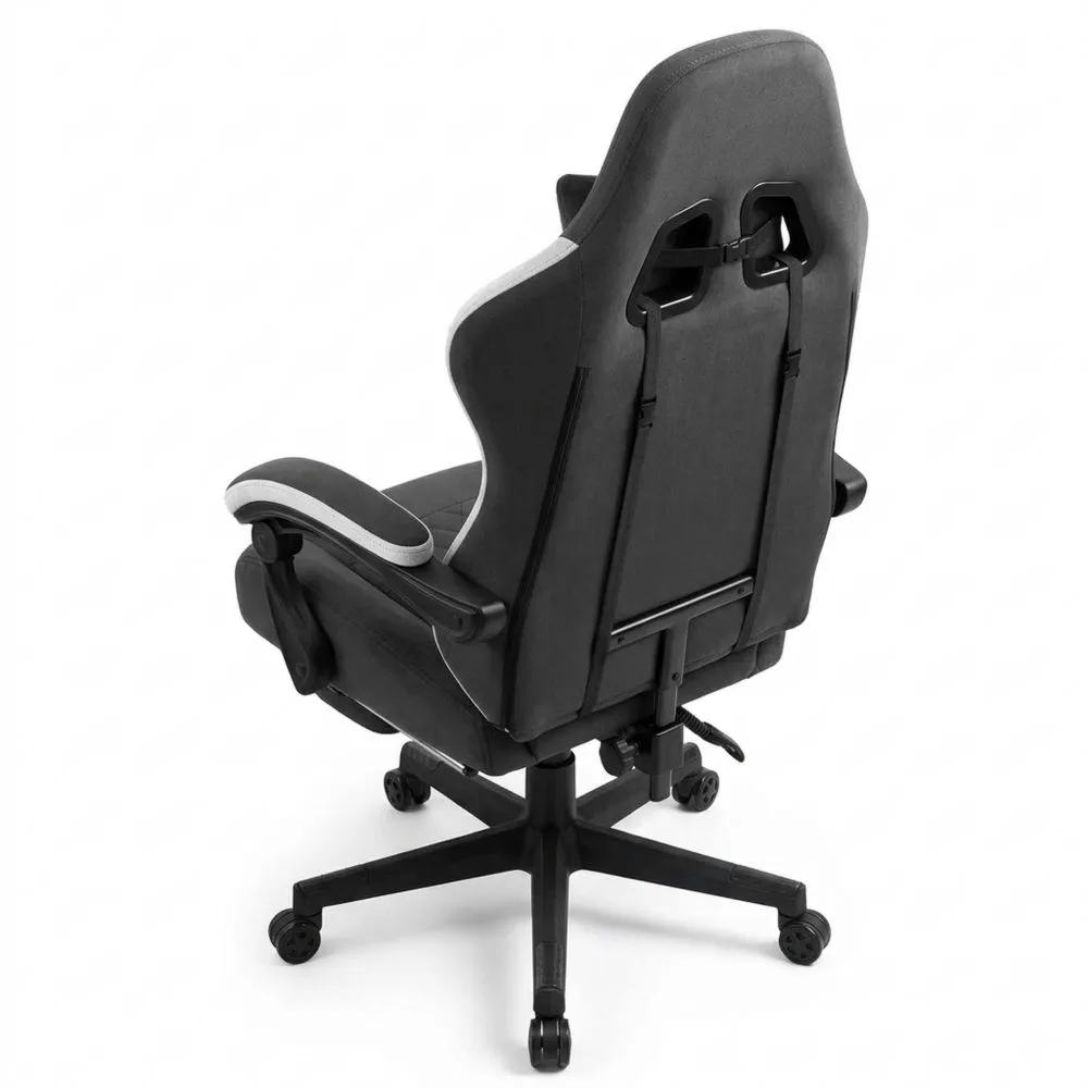 Silla ergonómica de tela transpirable con reposapiés, cojín lumbar y reposacabezas, altura ajustable para estudio y juegos, negra