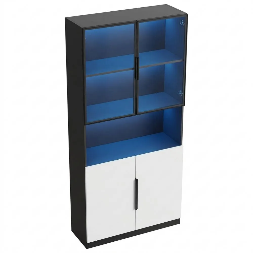 Vitrina moderna con puertas de vidrio, vitrina con luces LED, estantería para coleccionables, temperatura de color y brillo ajustables