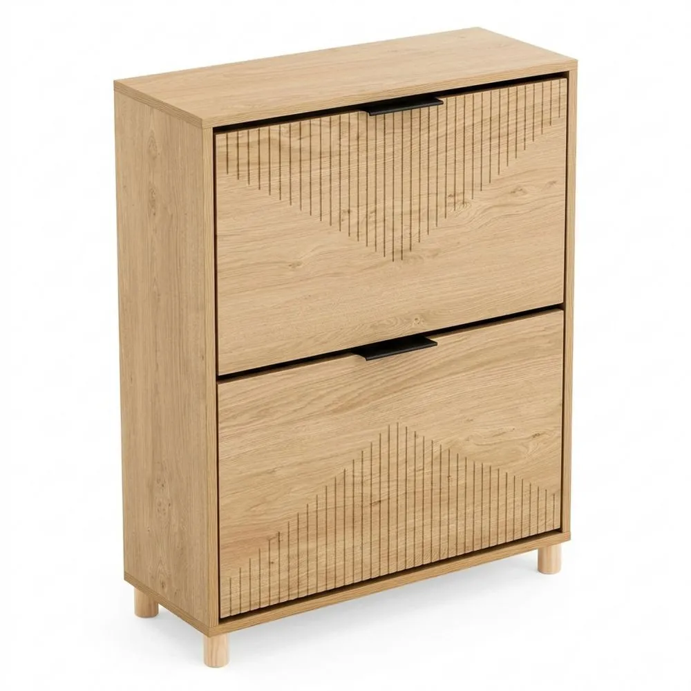 Armario Zapatero de Madera con 2 Cajones Abatibles para Pasillos Estrechos, Antivuelco, 60 x 24 x 83 cm