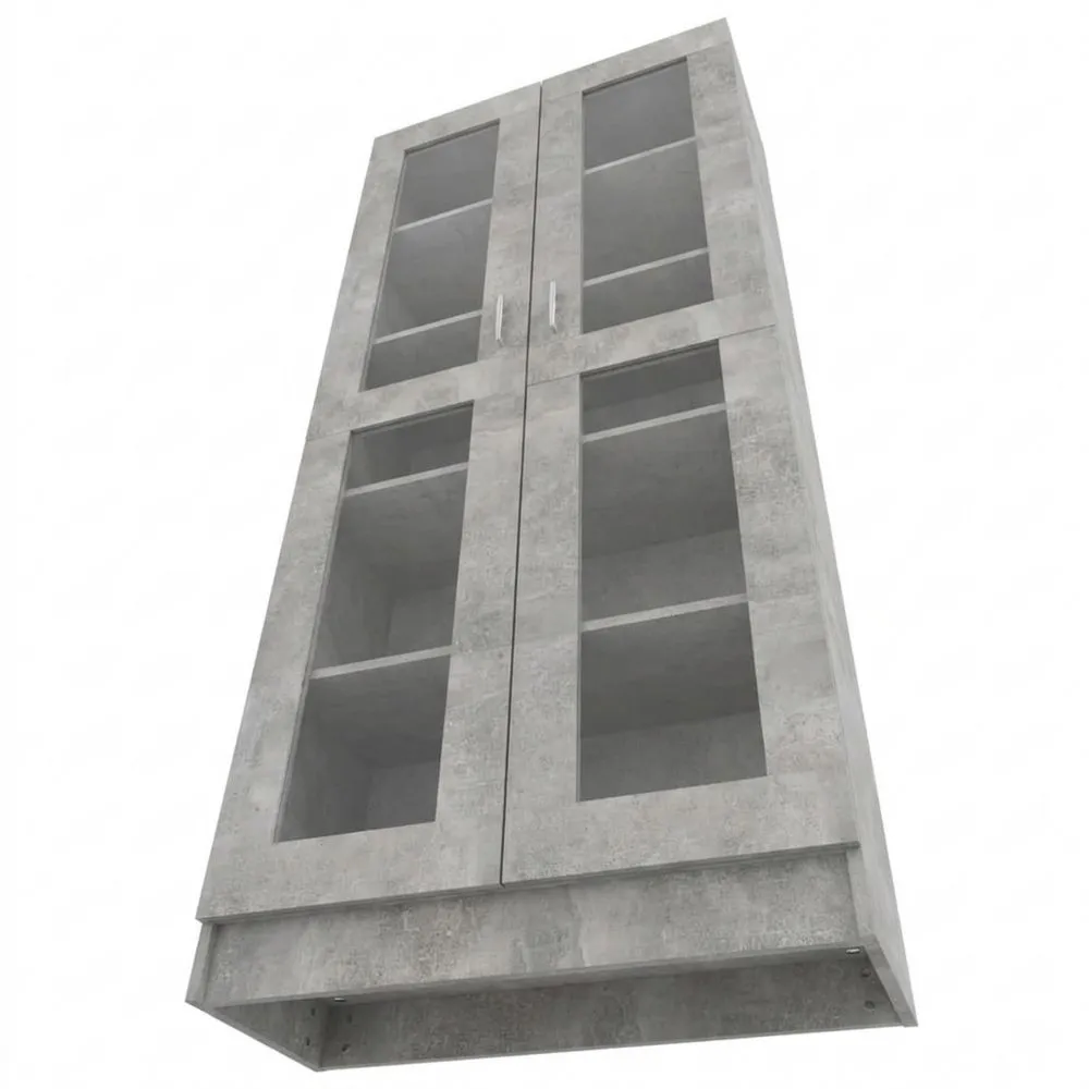 Vitrina con 4 compartimentos de cristal para salón en gris concreto