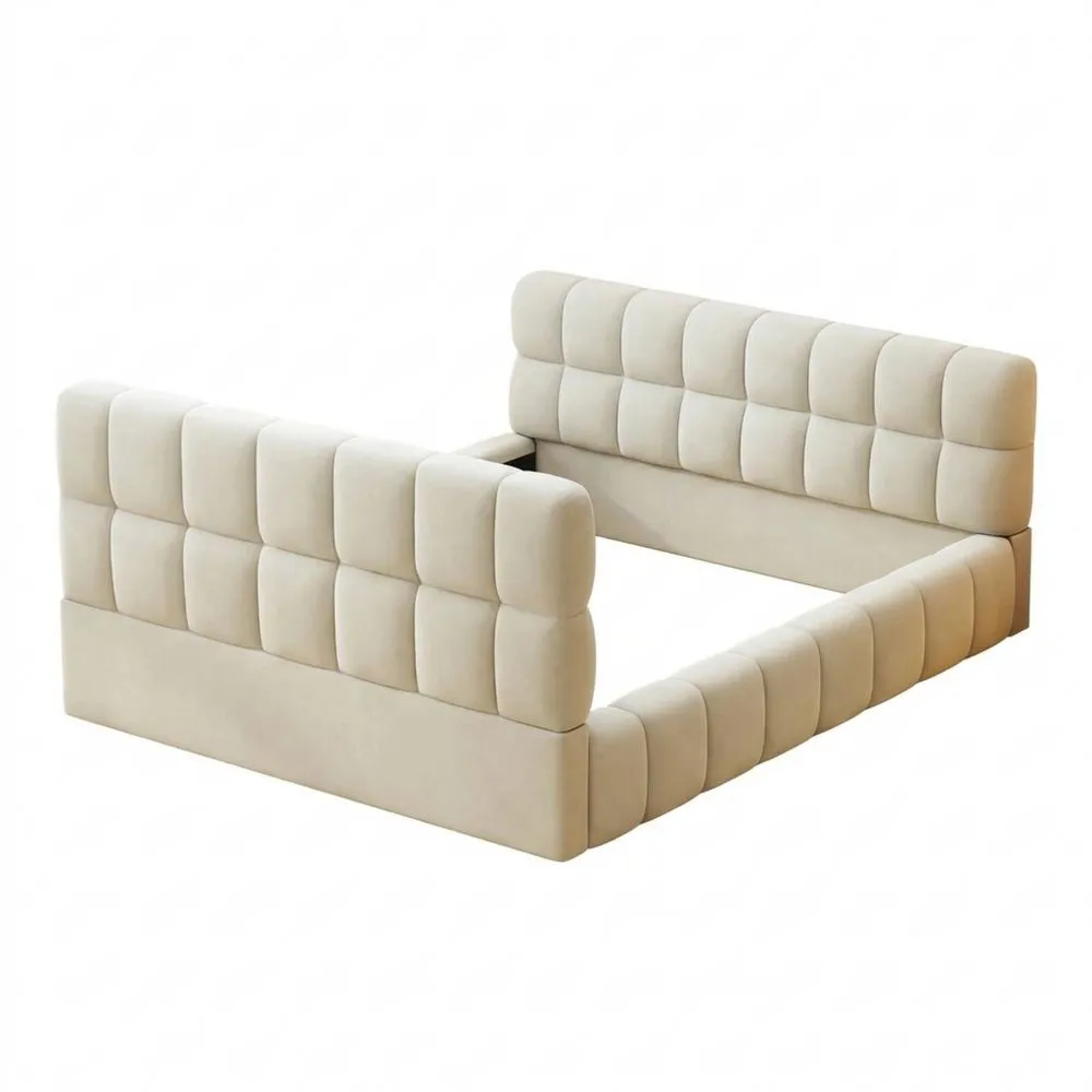 Cama doble tapizada 140 x 190 cm con borde acolchado y cabecera suave