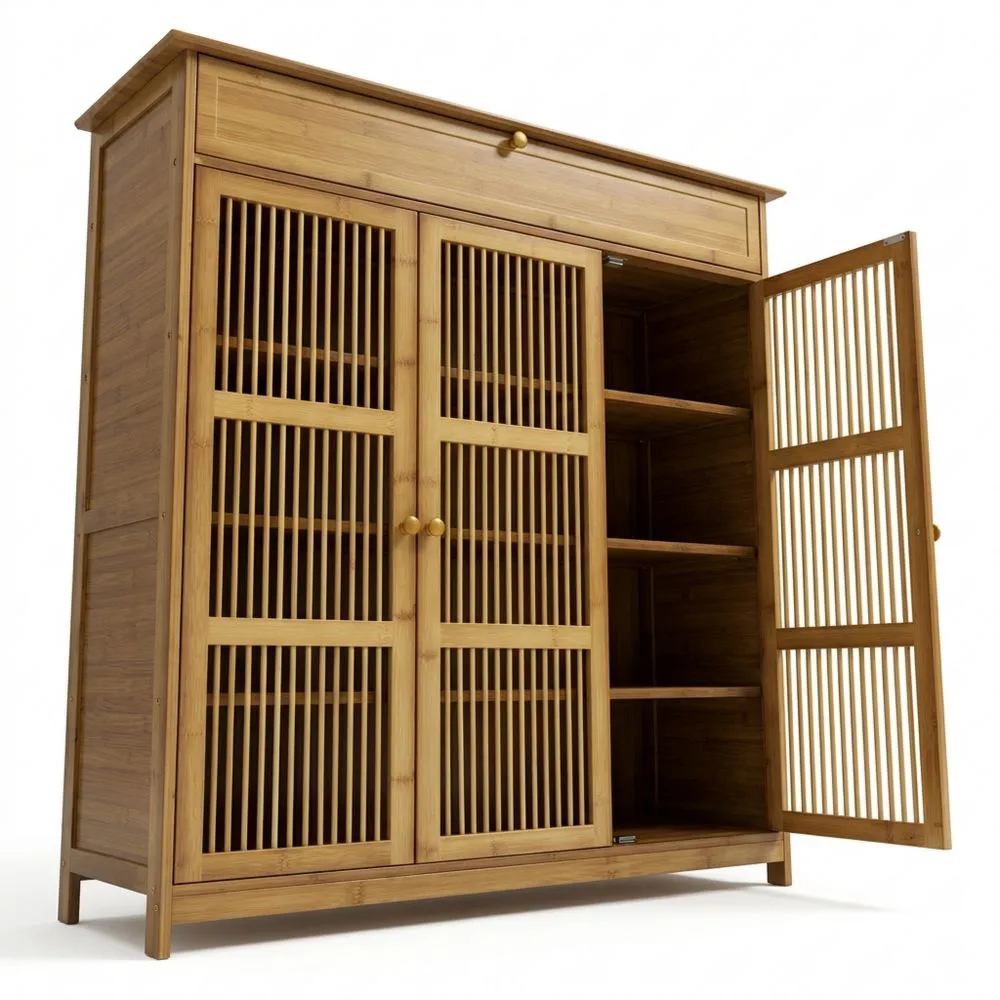 Zapatero de Bambú con Estantes y Cajón para Pasillo