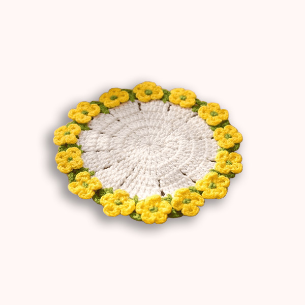 Crochet Coaster – Rose Pattern, Bouquet Flower Pot Coaster