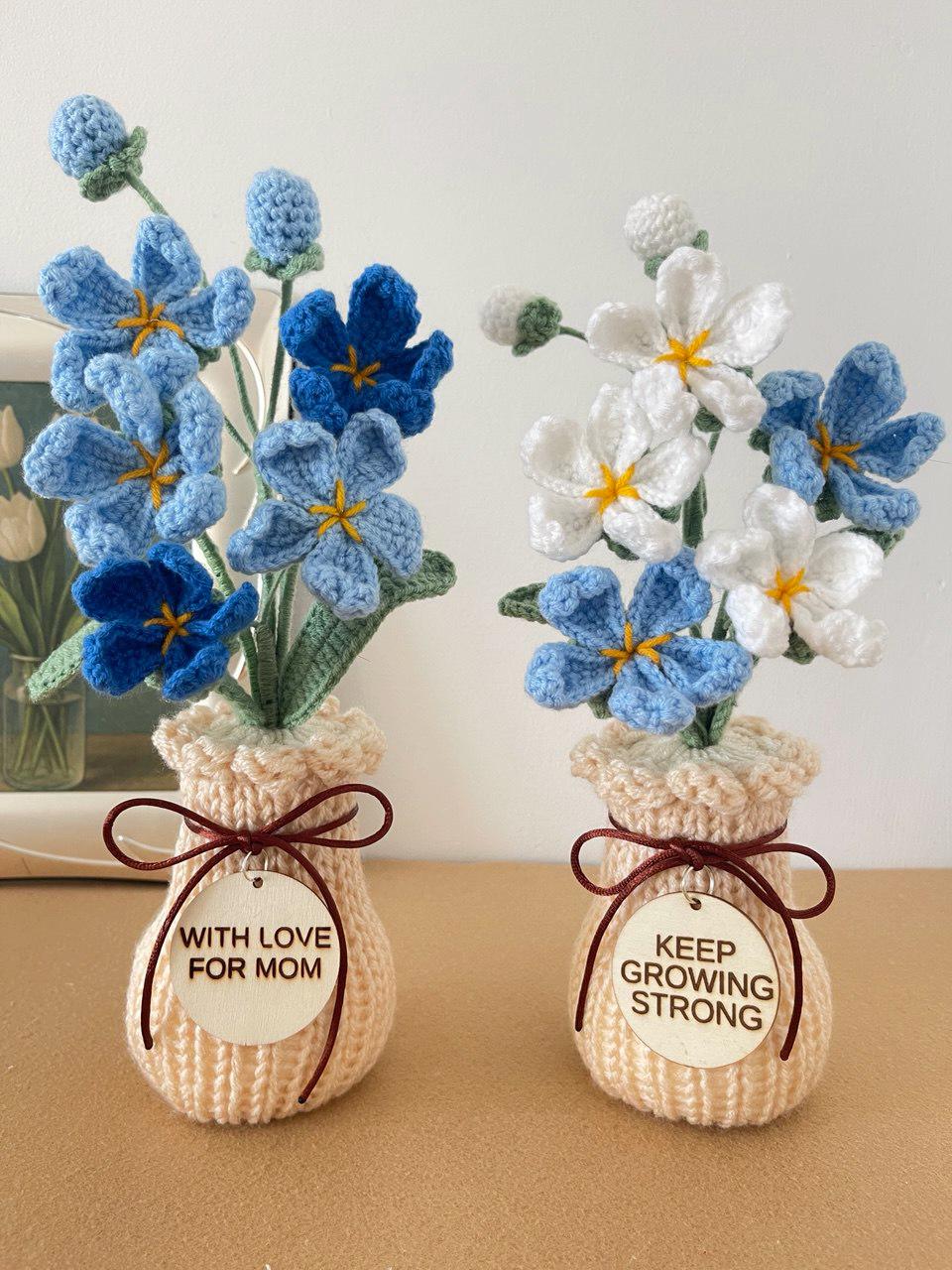 Handmade Crochet Wildflower Arrangement in Vase – 30 cm – No Watering Needed