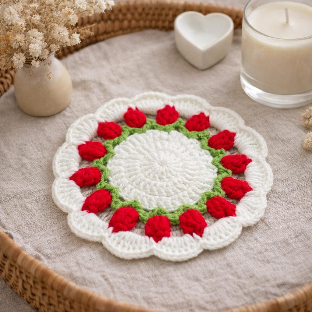 Crochet Tulip Coaster – Handmade – Use as Coaster or Decorative Basket
