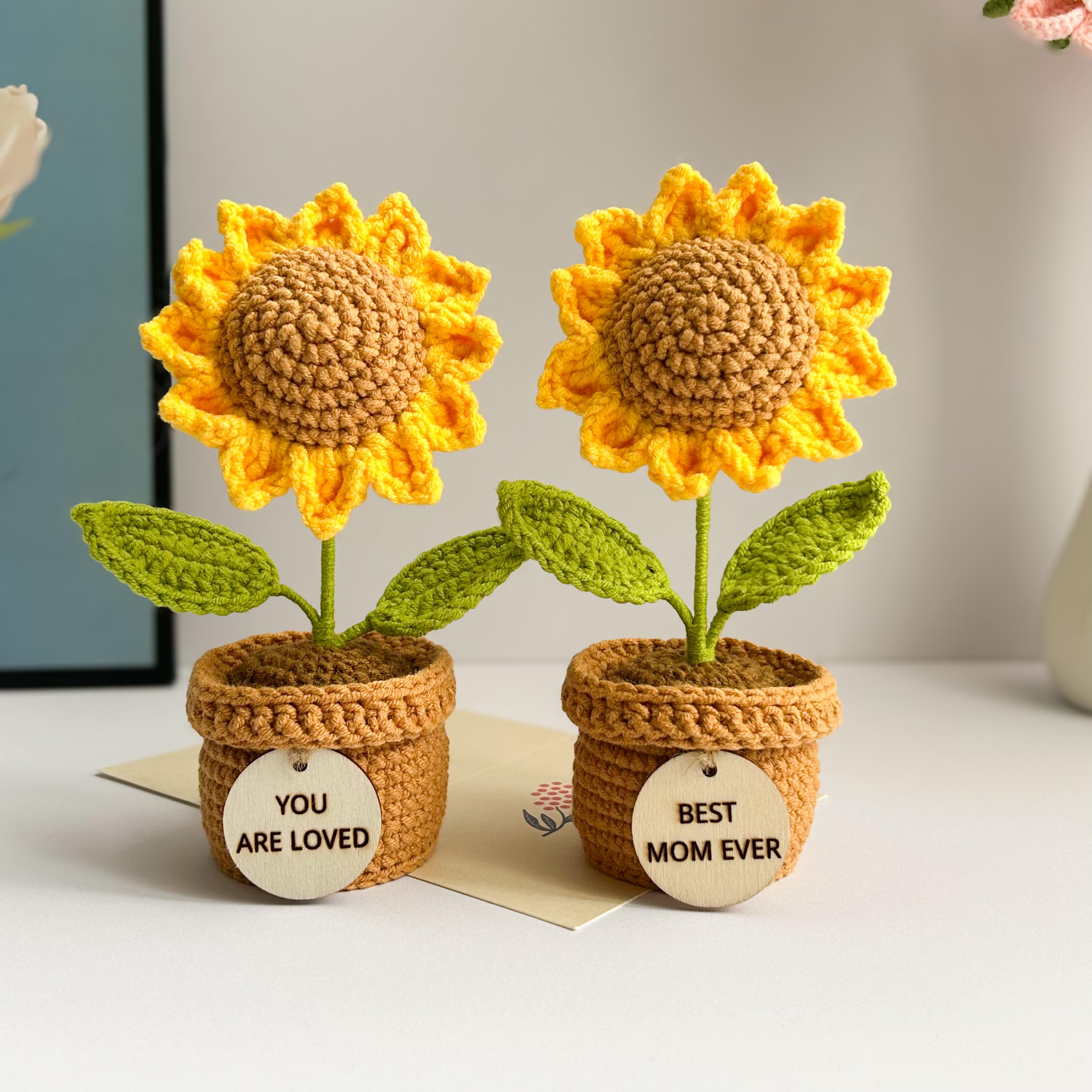 Emotional Support Desk Decor Handmade Crochet Potted Flowers
