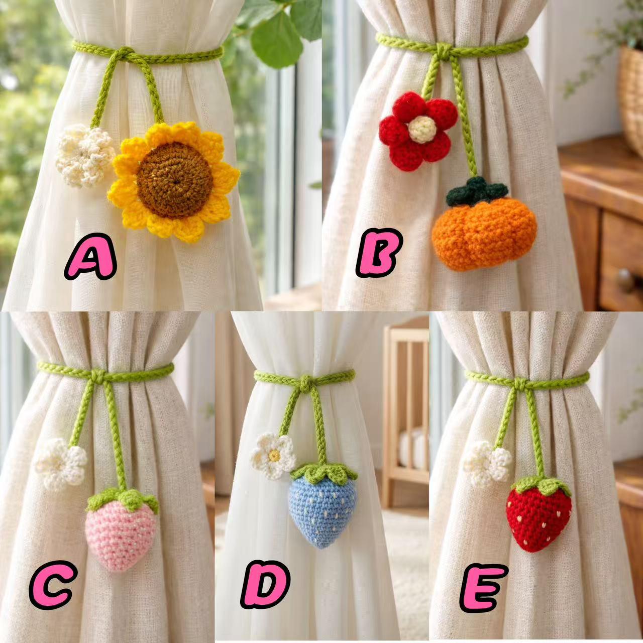 Crochet Curtain Tieback Handmade Flower Curtain Holder Fruit Tie Back Home Decor
