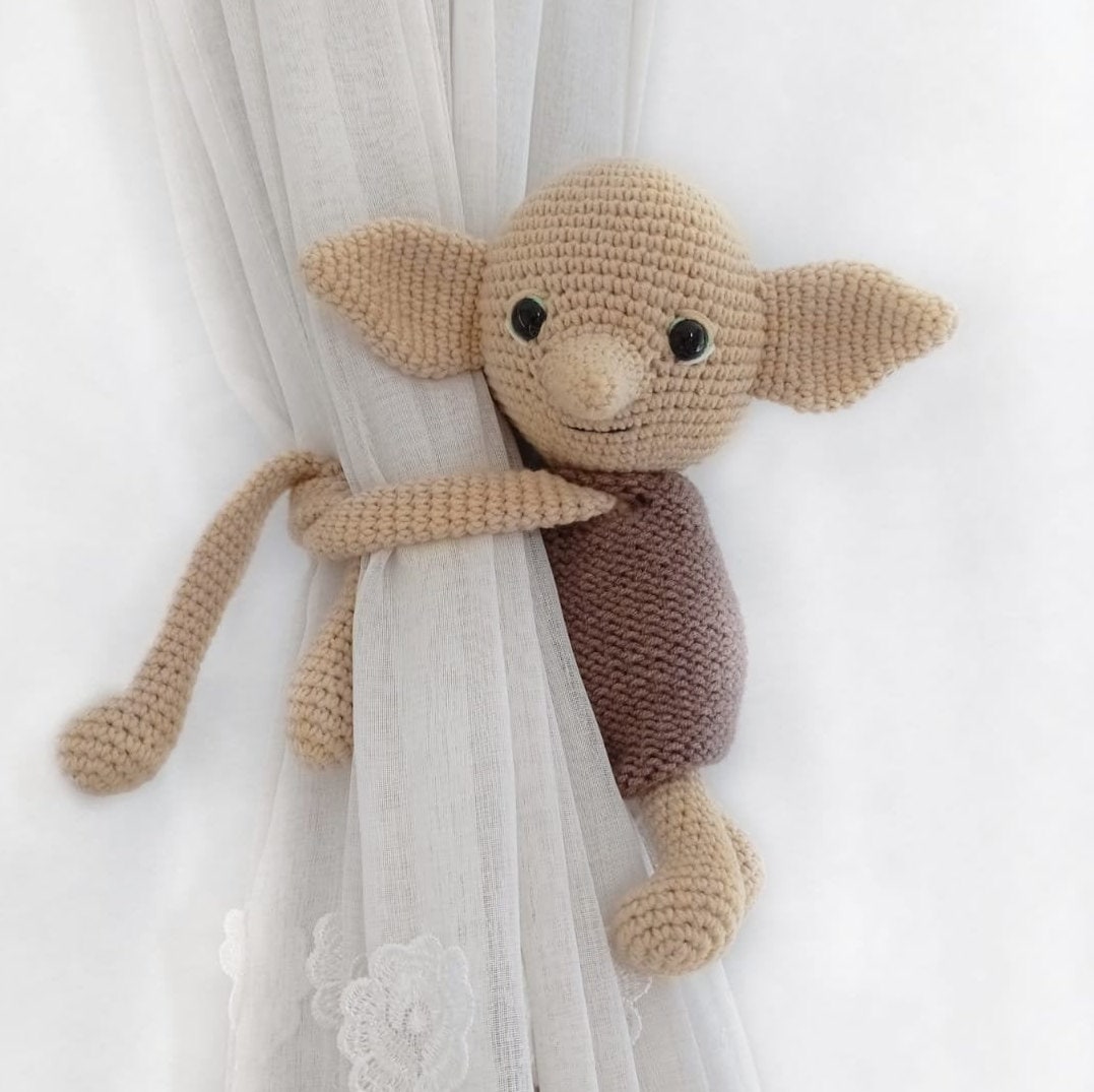 Handmade Crochet Elf – Curtain Holder or Toy – Organic Cotton – Washable – Baby Room Accen