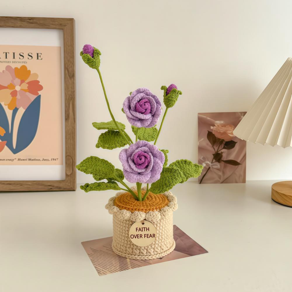 Mini Crochet Potted Rose, Lily of the Valley, and Sunflower – Handmade