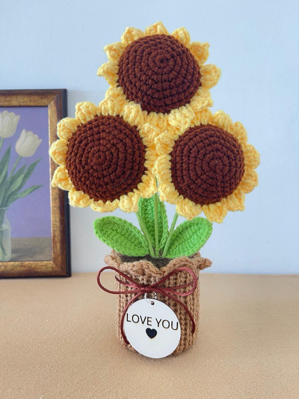 Handmade Crochet Wildflower Arrangement in Vase – 30 cm – No Watering Needed